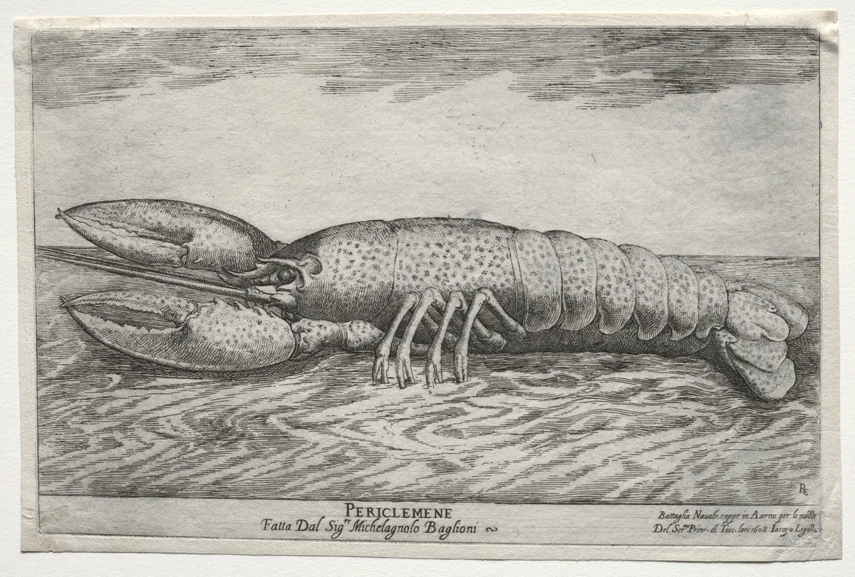 Naval Combat Represented on the Arno River in Florence, for the Marriage of Cosimo di Medici Prince of Tuscany, and Maria Maddalena of Austria, in 1608: Periclemene by Remigio Cantagallina, print, 1608