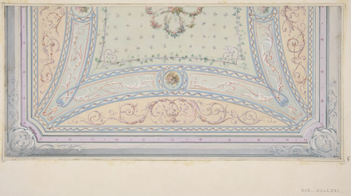 Ceiling design for a house on the rue Velezai by Jules-Edmond-Charles Lachaise, drawing, 1850-1900