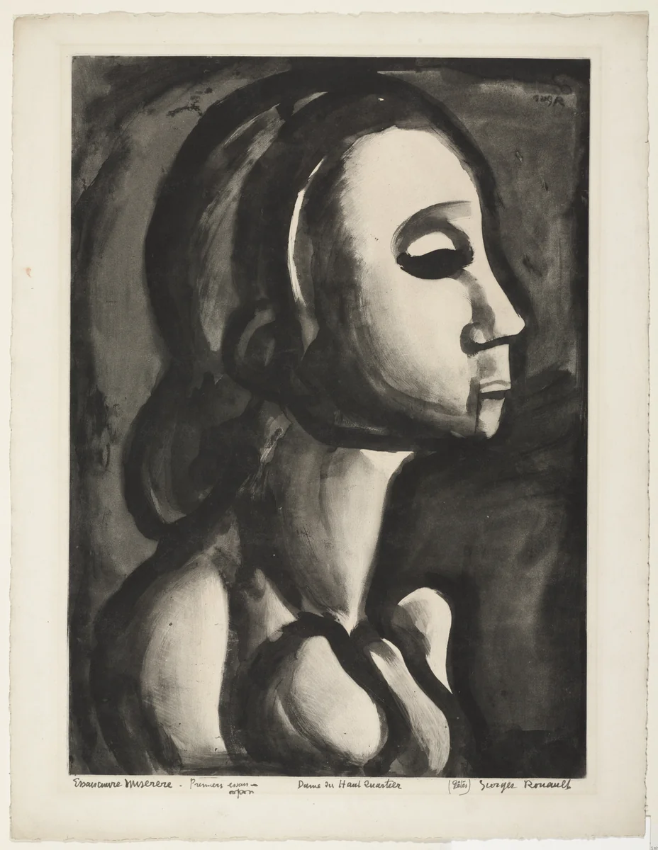 Trial proof for The Society Lady Fancies She Has a Rserved Seat in Heaven, plate XVI from Miserere by Georges Rouault, print, 1922