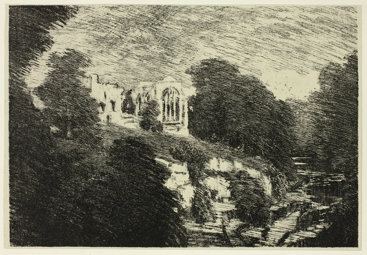 Egglestone Abbey, from the River by Joseph Pennell, print, 1899