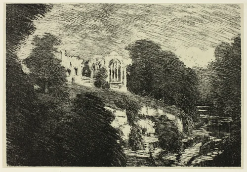 Egglestone Abbey, from the River by Joseph Pennell, print, 1899