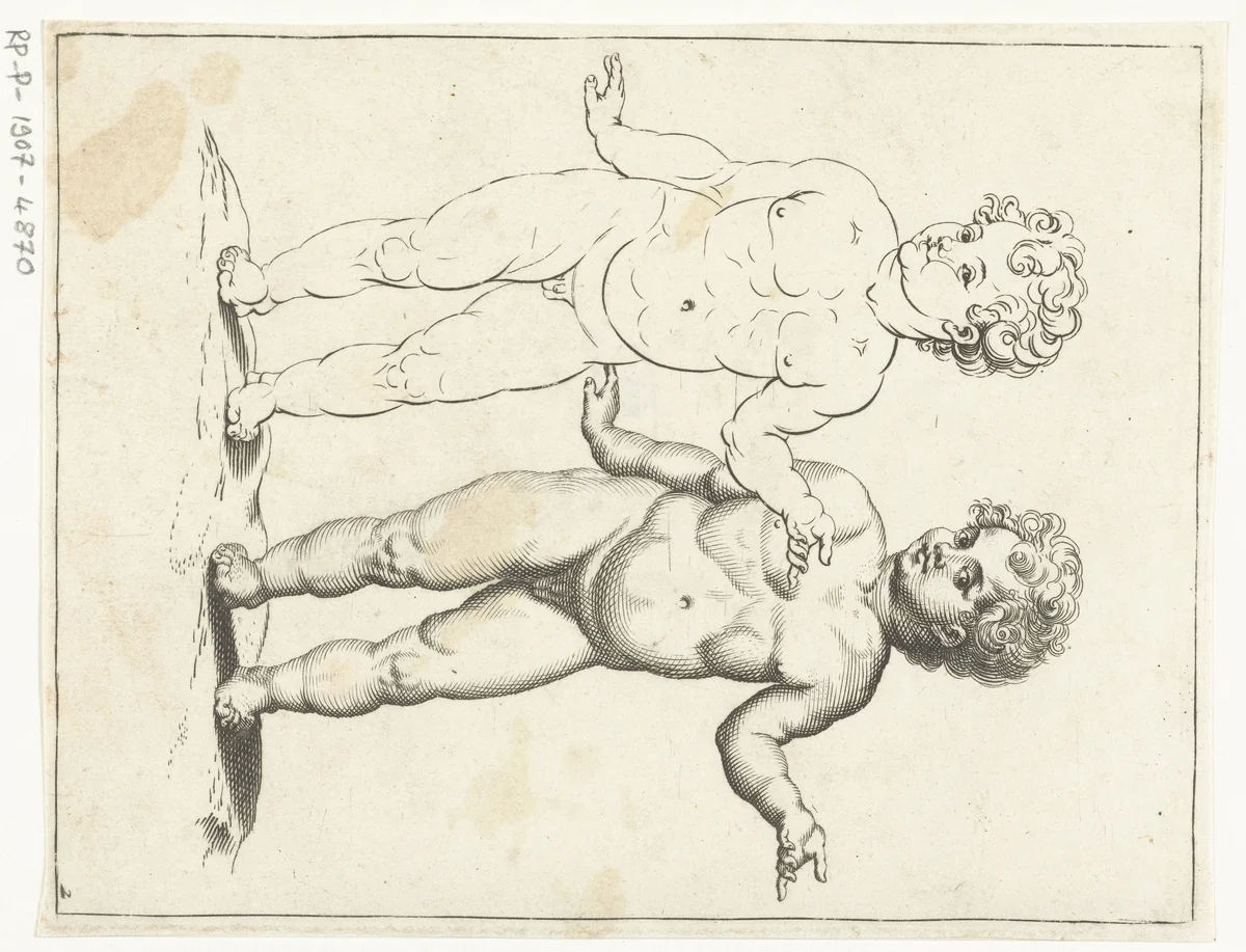 Twee putti by anonymous, print, 1671-1726