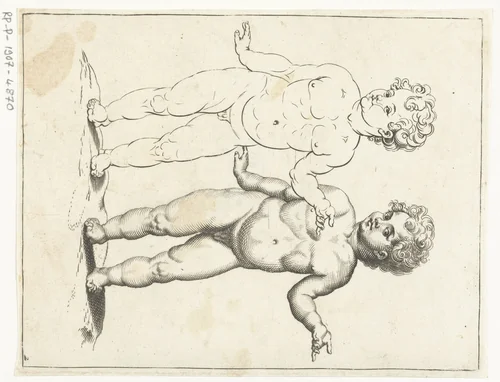 Twee putti by anonymous, print, 1671-1726