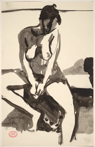 Untitled [seated female nude looking down] by Richard Diebenkorn, drawing, 1955-1967
