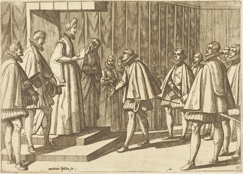 Italian Prince before Margaret of Austria by Antonio Tempesta, print, 1612