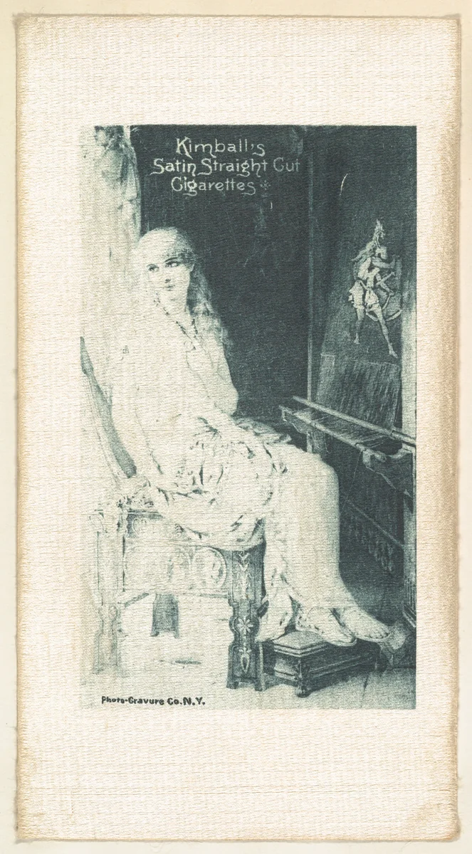 Seated woman (on white silk), from the Girl Art Subjects series (N193) issued by Wm. S. Kimball & Co. by William S. Kimball & Company, print, 1887-1894