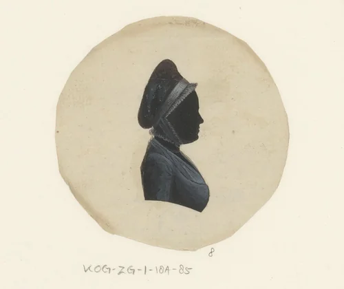 Silhouetportret van een onbekende oude vrouw met muts by anonymous, drawing, 1775-1849