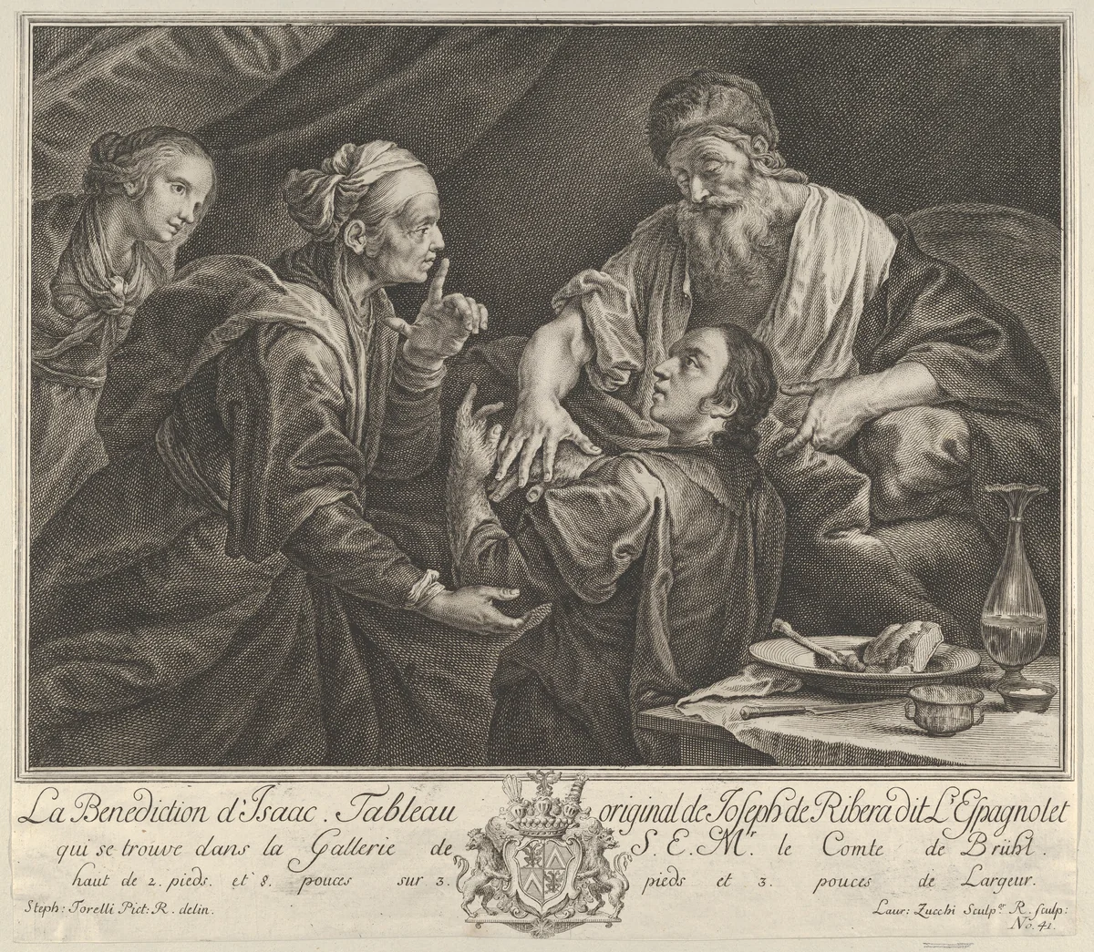 Isaac Blessing Jacob by Lorenzo Zucchi, print, 1725-1735