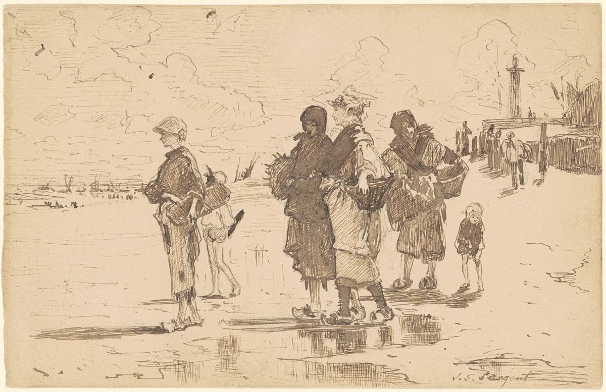 En route pour la pêche (Setting Out to Fish) by John Singer Sargent, drawing, 1878