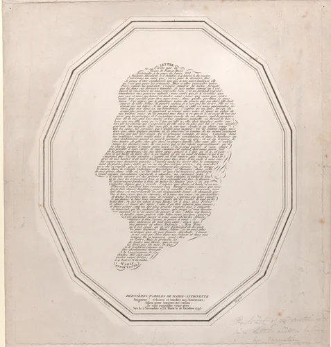 The last words of Marie Antoinette (Dernières Paroles de Marie Antoinette) by J. Pelicier, print, 1794-1815