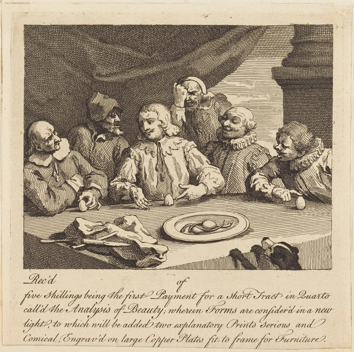 Columbus Breaking the Egg by William Hogarth, print, 1752