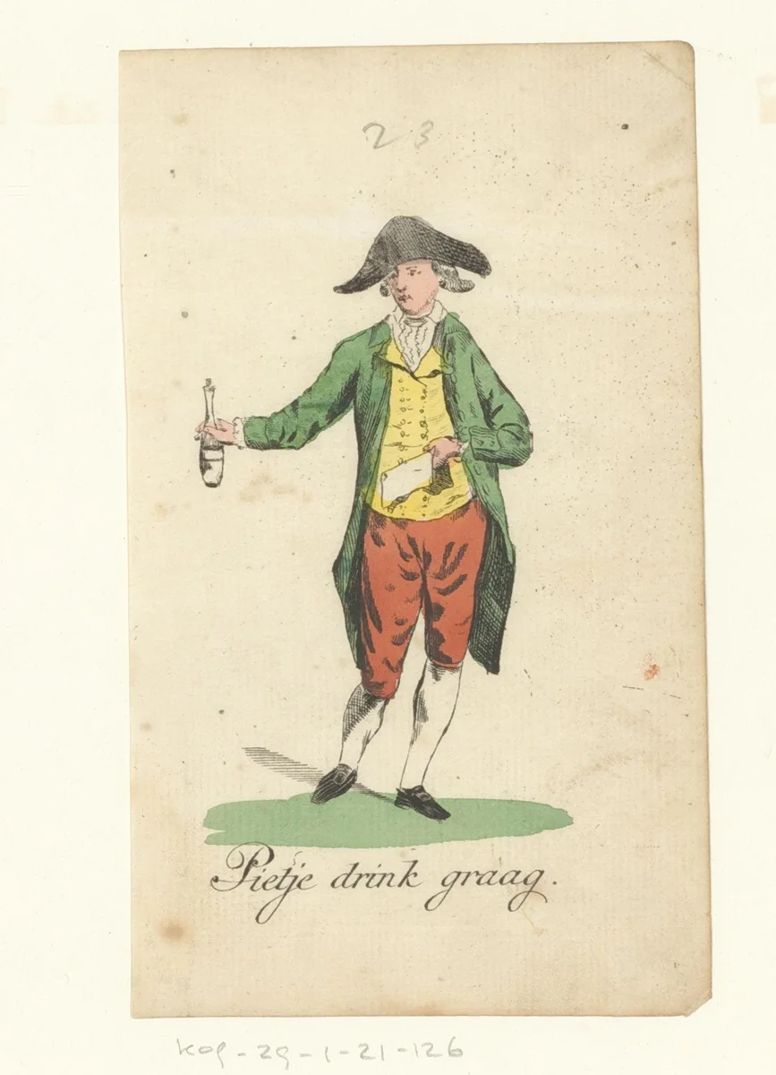 Piet met een fles in zijn hand by anonymous, print, 1821-1829