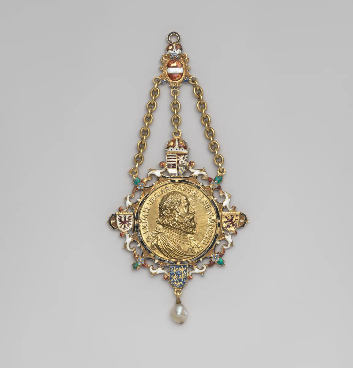 Presentation medal (Gnadenpfennig) of Maximilian, Archduke of Austria (1558–1620) by Alessandro Abondio, metalwork, 1607-1617