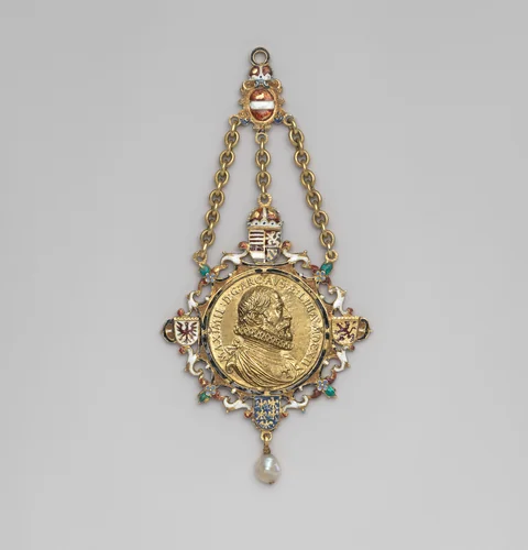 Presentation medal (Gnadenpfennig) of Maximilian, Archduke of Austria (1558–1620) by Alessandro Abondio, metalwork, 1607-1617