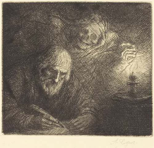 Death and the Philosopher (La mort et le philosophe) by Alphonse Legros, print, 1837-1911