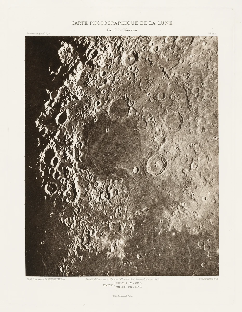 Carte photographique de la lune, planche II.A (Photographic Chart of the Moon, plate II.A) by Charles Le Morvan, photograph, 1908-1914