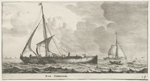 Various Ships and Views of Amsterdam (Verscheÿde Schepen en Gesichten van Amstelredam), Part II: A Merchantman by Clement de Jonghe, print, 1652-1654