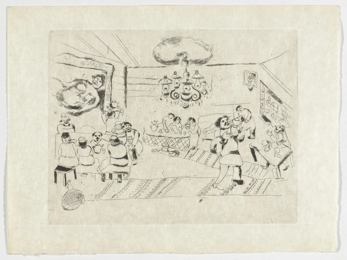 The Tavern (Le Traktir), plate II (supplementary suite) from Les Âmes mortes by Marc Chagall, illustrated book, 1923