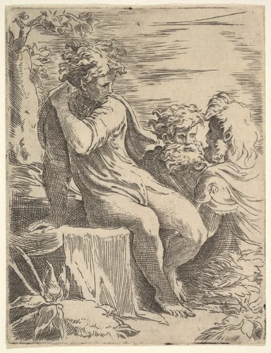 Youth with two old Men by anonymous, print, 1500-1599