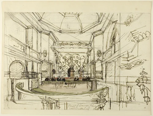 Study for Court of Common Pleas, Westminster Hall, from Microcosm of London by Augustus Charles Pugin
Thomas Rowlandson, drawing, 1807