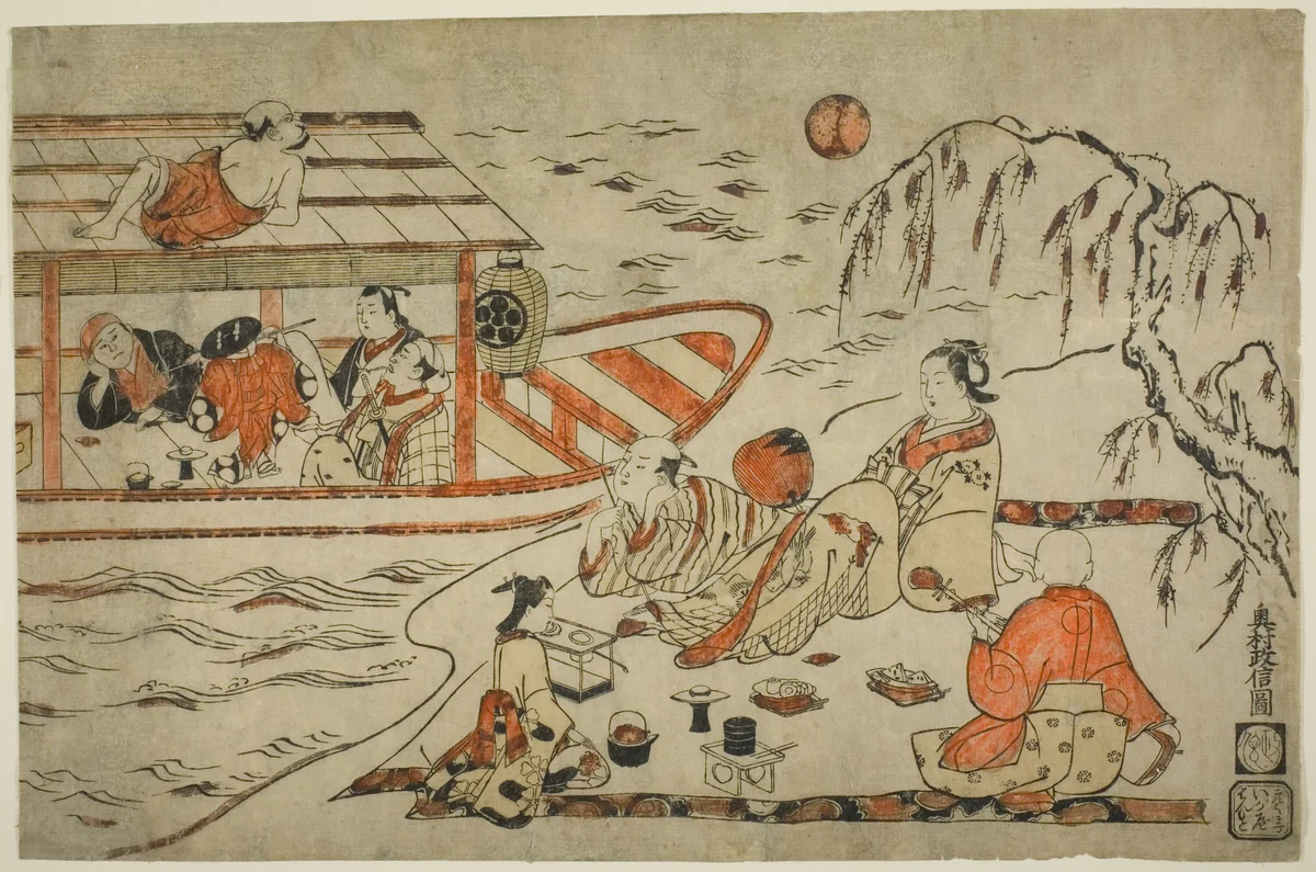 Cooling Off on a Summer Evening by Okumura Masanobu (奥村政信), print, 1710-1715