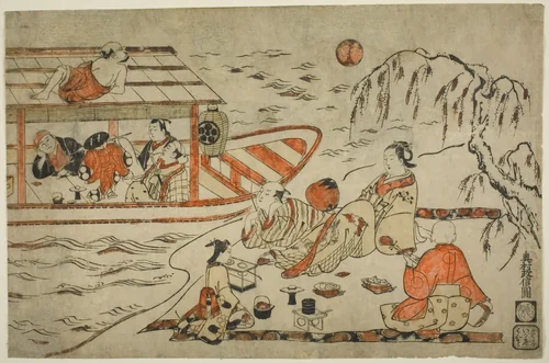 Cooling Off on a Summer Evening by Okumura Masanobu (奥村政信), print, 1710-1715