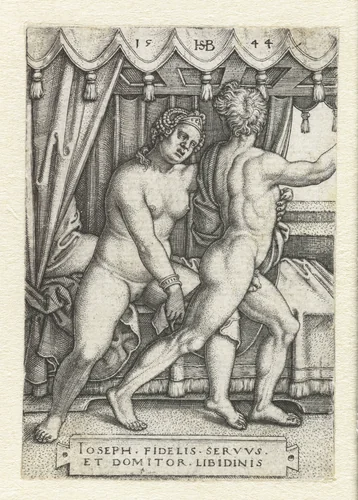 Jozef en de vrouw van Potifar by Unknown, print, 1544