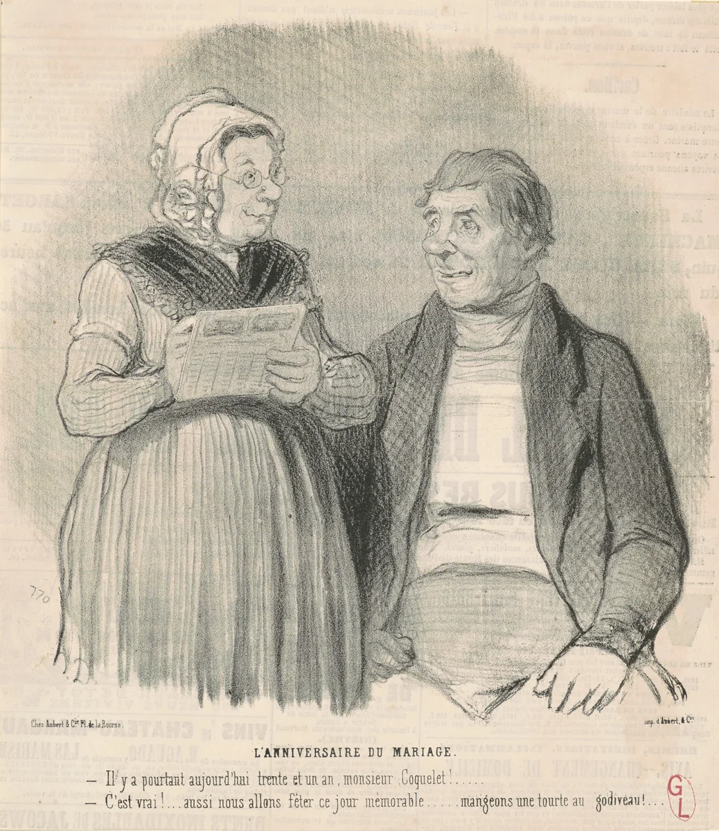 L'anniversaire du mariage by Honoré Daumier, print, 1845