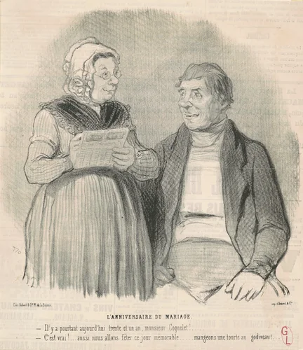 L'anniversaire du mariage by Honoré Daumier, print, 1845