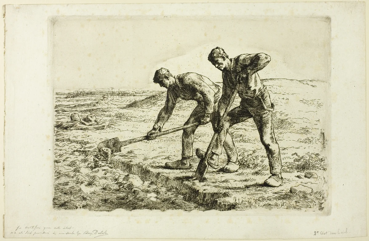 Two Men Digging by Jean-François Millet, print, 1855-1856