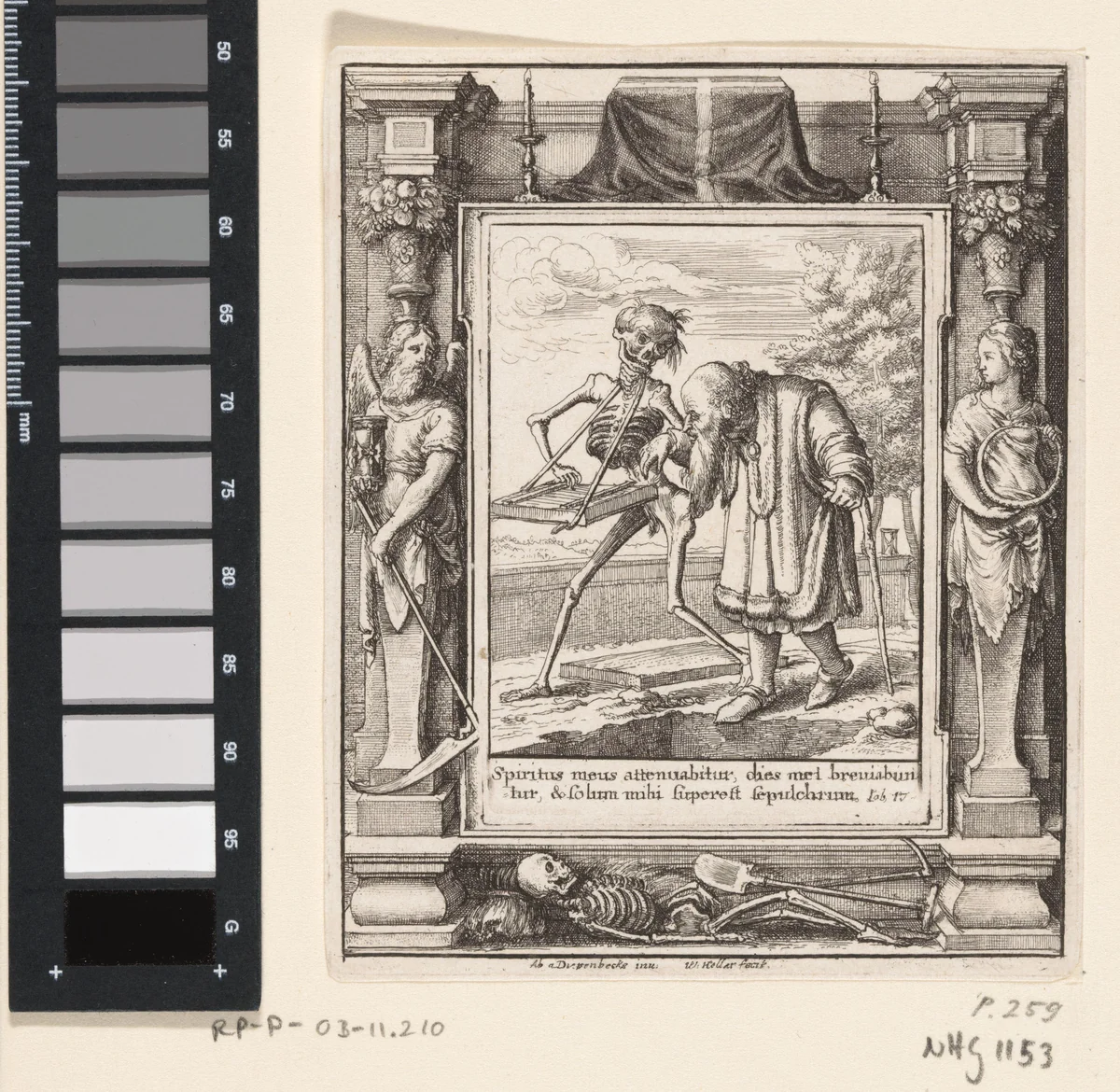 De oude man en de Dood by Wenceslaus Hollar, print, 1651