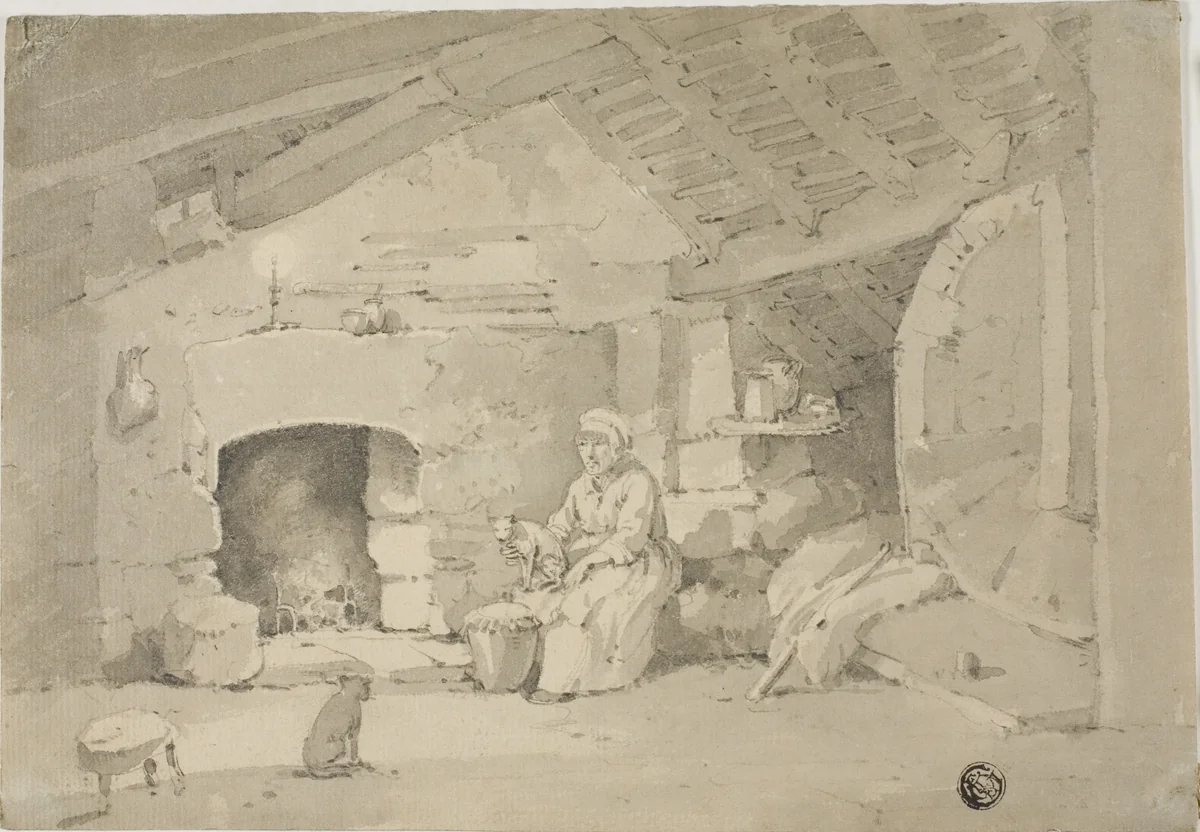 Woman in a Rustic Interior by William Alexander, drawing, 1787-1816