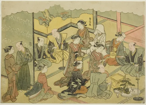 The Ceremonial Sake (Konrei sakazuki), the fourth sheet of the series "Marriage in Brocade Prints, the Carriage of the Virtuous Woman (Konrei nishiki misao-guruma)" by Suzuki Harunobu (鈴木春信), print, 1764-1770
