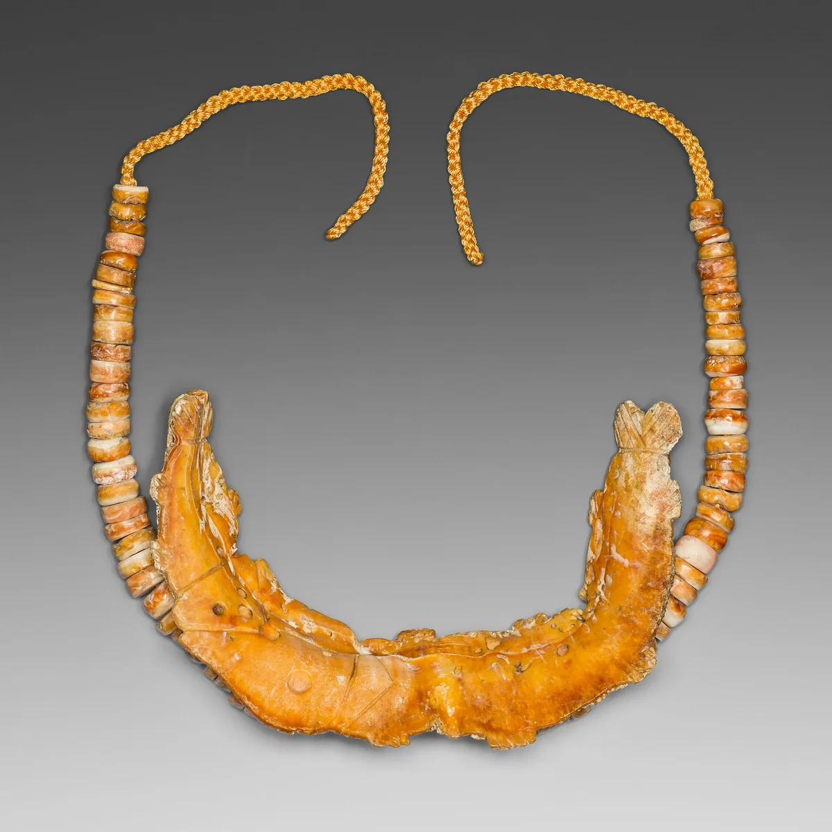 Necklace with a Pendant Depicting a Large Fish Eating a Smaller Fish by Colima or Jalisco, metalwork, -200-200