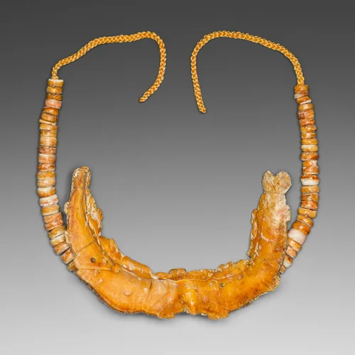Necklace with a Pendant Depicting a Large Fish Eating a Smaller Fish by Colima or Jalisco, metalwork, -200-200