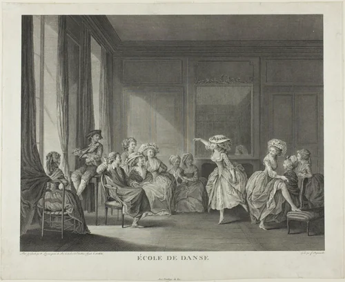 Dancing School by François Dequevauviller, print, 1785