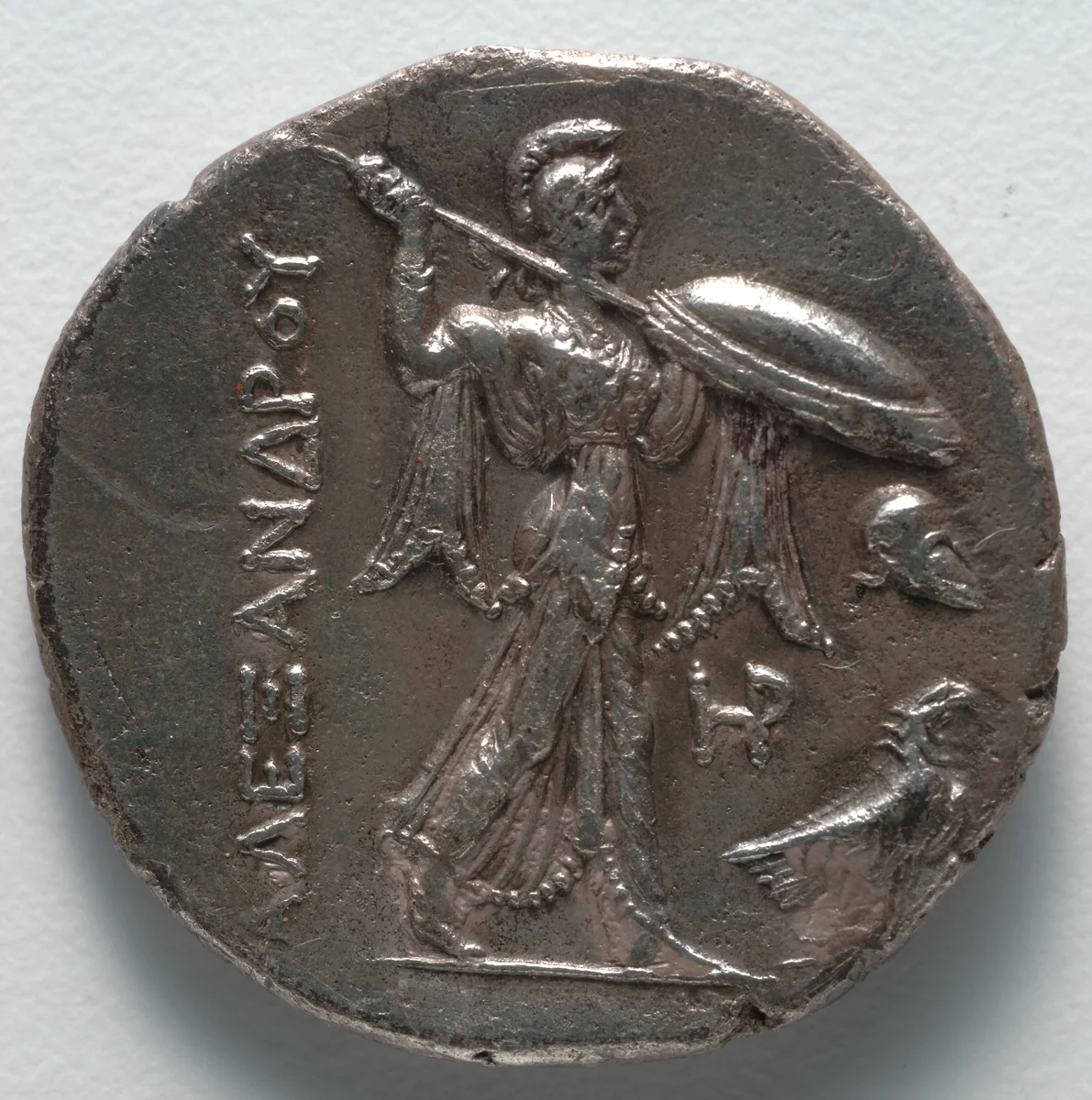 Tetradrachm: Athena Promachos, advancing right holding spear and shield; helmet and eagle right (reverse) by Unknown, metalwork, -310--305