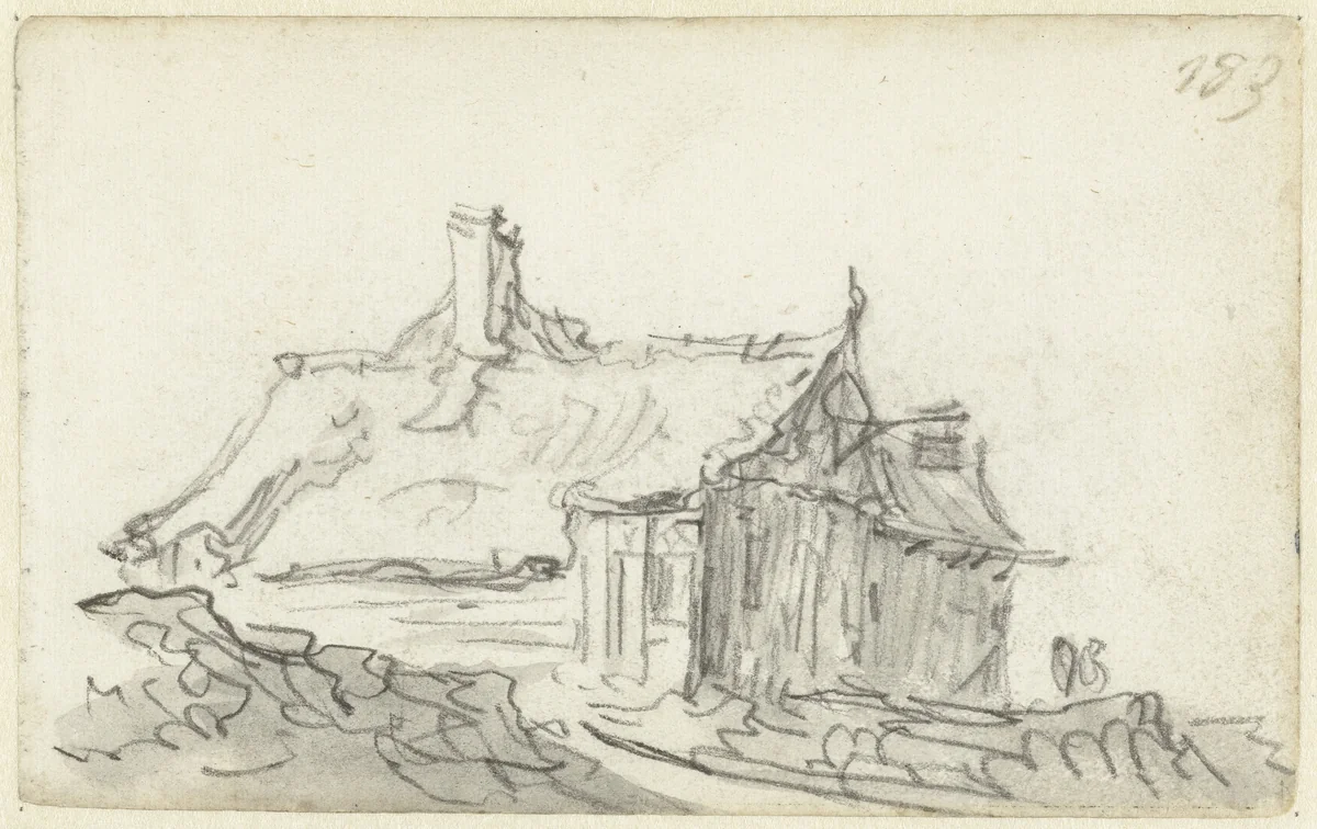 Herberg met uithangbord by Jan van Goyen, drawing, 1650-1651