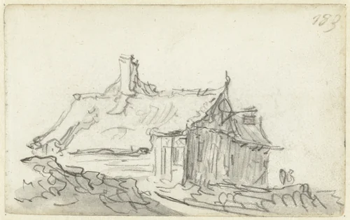 Herberg met uithangbord by Jan van Goyen, drawing, 1650-1651