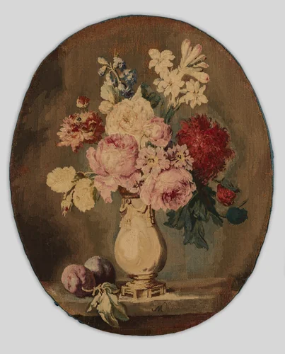 Flowers in a Vase and Two Plums by Anne Vallayer-Coster, textile, 1800-1804