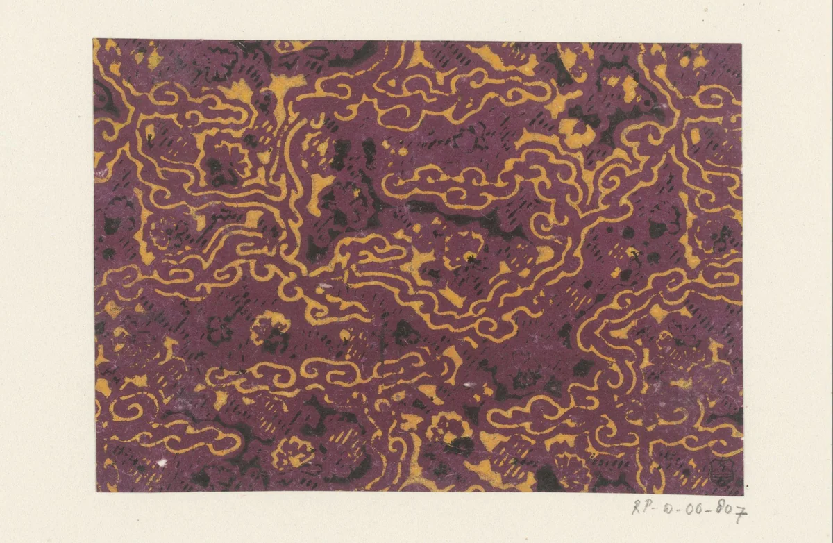 Blad met patroon van over het gehele vel lopende kronkelende lijnen by anonymous, print, 1750-1950