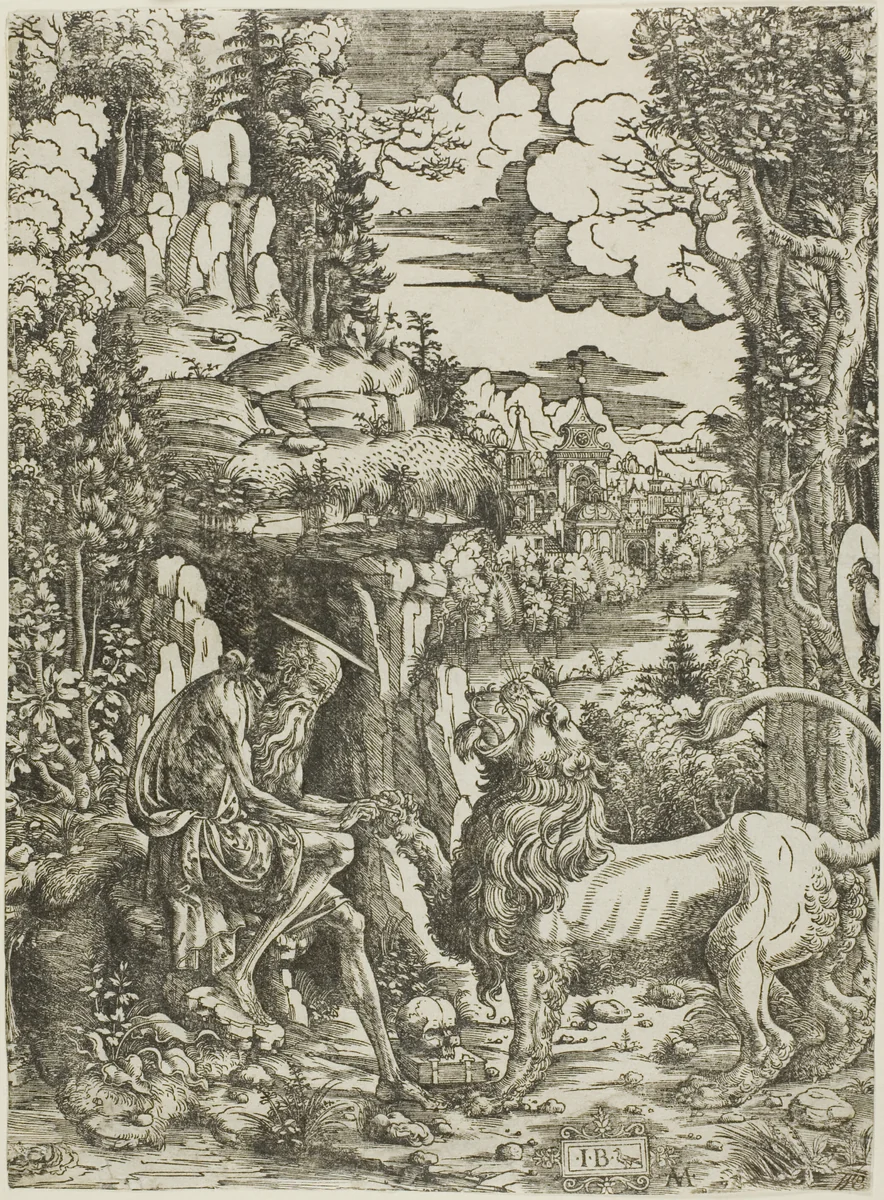 Saint Jerome and the Lion by Giovanni Battista Palumba, print, 1504-1514