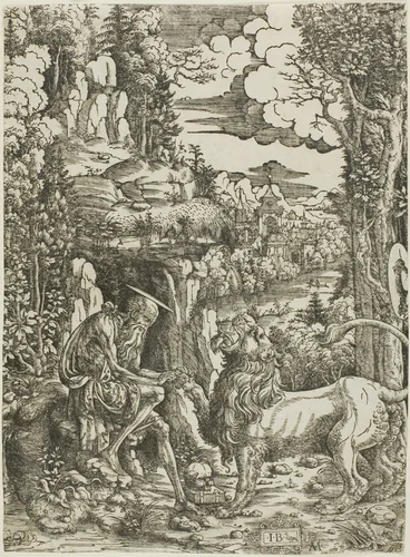 Saint Jerome and the Lion by Giovanni Battista Palumba, print, 1504-1514