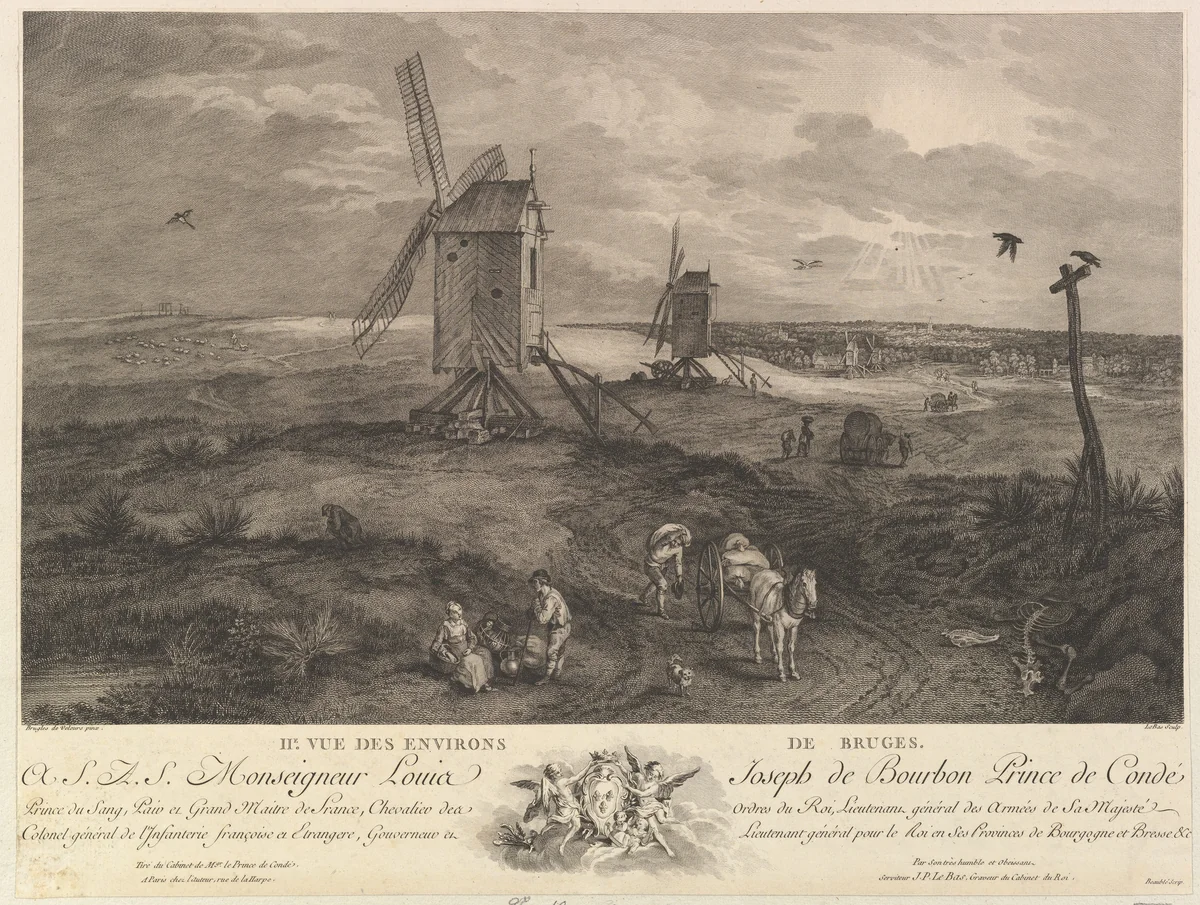 Second View of the Surroundings of Bruges (IIe. Vue des environs de Bruges) by Jacques-Philippe Le Bas, print, 1700-1780