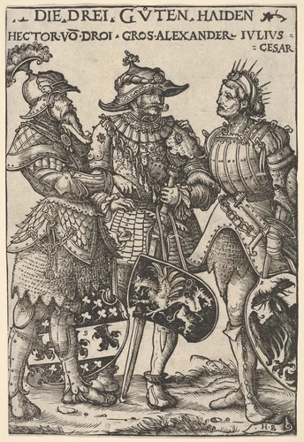 The Three Heathen Heroes (Die Drei Guten Haiden), from "Heroes and Heroines" by Hans Burgkmair, print, 1516