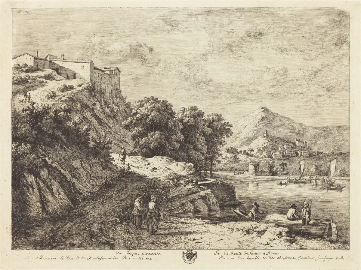 Vue d'Aqua Pendente sur la route de Sienne a Rome by Jean Jacques de Boissieu, print, 1773