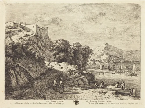 Vue d'Aqua Pendente sur la route de Sienne a Rome by Jean Jacques de Boissieu, print, 1773