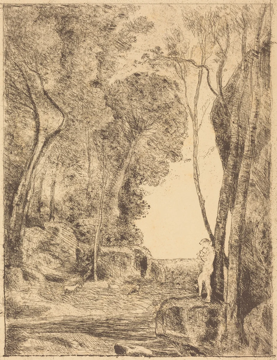 Little Shepherd, 1st Plate (Le Petit Berger) by Jean-Baptiste-Camille Corot, print, 1855