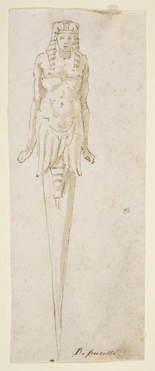 Design for Pointed Utensil with an Egyptian Style Figure on the Handle by Bernardino Poccetti, drawing, 1548-1612