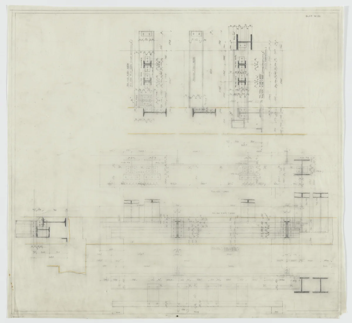 Hermann Lange House, Krefeld, Germany (Framing system. Joining detail sections.) by Ludwig Mies van der Rohe, mies van der rohe archive, 1927